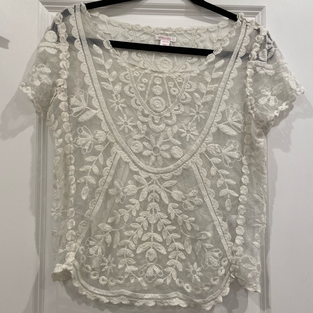 XHILRATION white lace short sleeve blouse